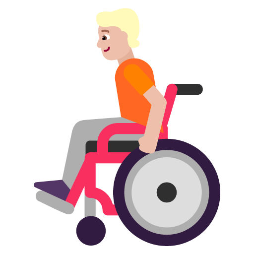 Microsoft design of the person in manual wheelchair: medium-light skin tone emoji verson:Windows-11-22H2