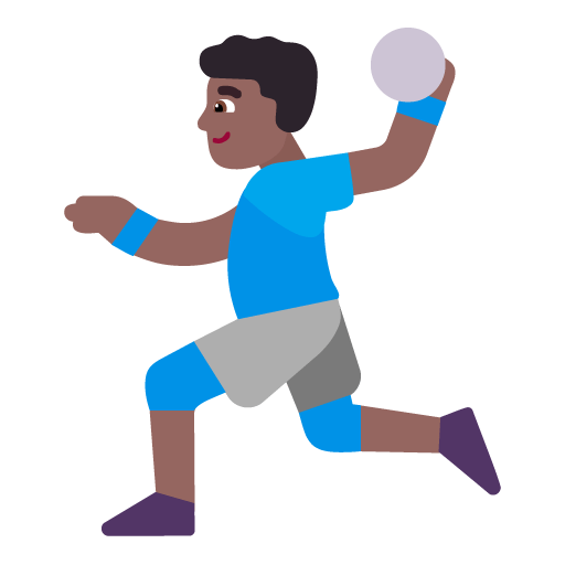 Microsoft design of the man playing handball: medium-dark skin tone emoji verson:Windows-11-22H2