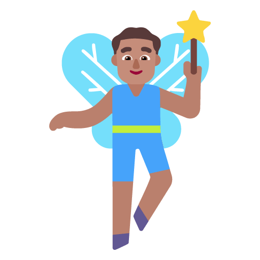 Microsoft design of the man fairy: medium skin tone emoji verson:Windows-11-22H2