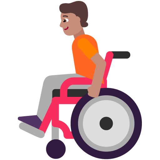 Microsoft design of the person in manual wheelchair: medium skin tone emoji verson:Windows-11-22H2