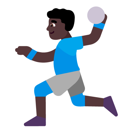 Microsoft design of the man playing handball: dark skin tone emoji verson:Windows-11-22H2