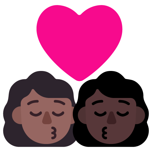 Microsoft design of the kiss: woman woman medium-dark skin tone dark skin tone emoji verson:Windows-11-22H2