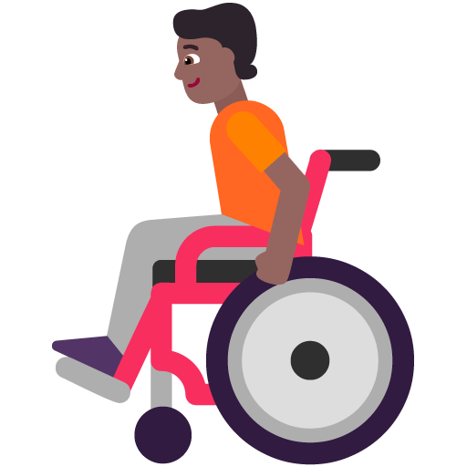 Microsoft design of the person in manual wheelchair: medium-dark skin tone emoji verson:Windows-11-22H2