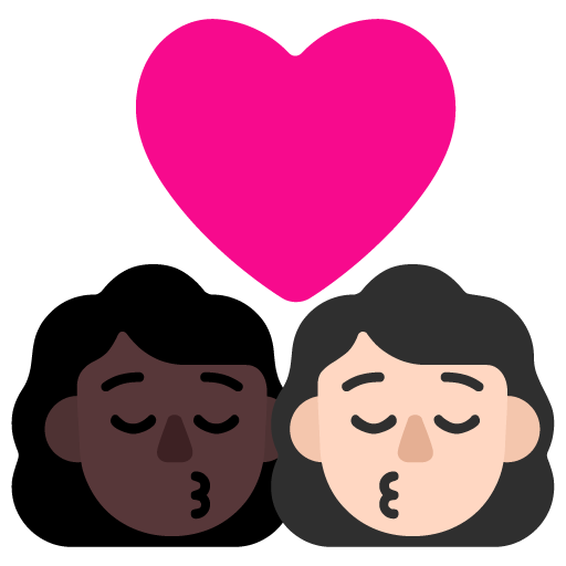 Microsoft design of the kiss: woman woman dark skin tone light skin tone emoji verson:Windows-11-22H2