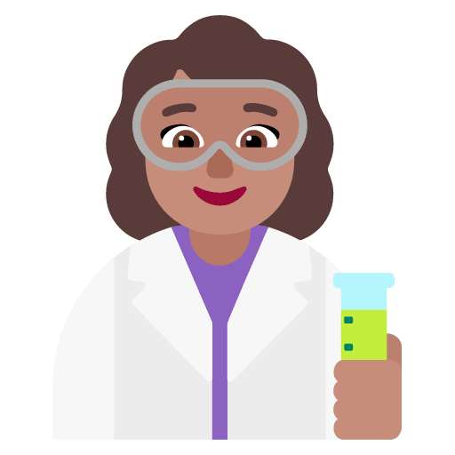 Microsoft design of the woman scientist: medium skin tone emoji verson:Windows-11-22H2