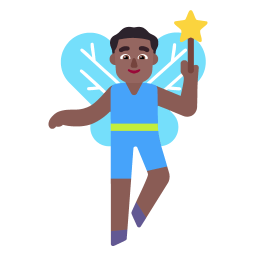 Microsoft design of the man fairy: medium-dark skin tone emoji verson:Windows-11-22H2