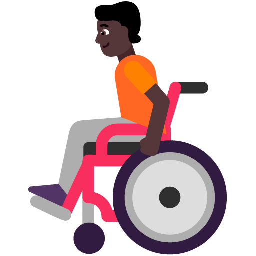 Microsoft design of the person in manual wheelchair: dark skin tone emoji verson:Windows-11-22H2