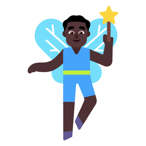 Microsoft design of the man fairy: dark skin tone emoji verson:Windows-11-22H2