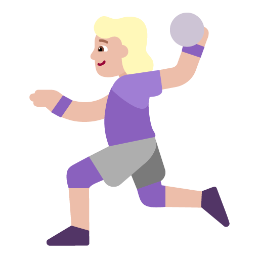 Microsoft design of the woman playing handball: medium-light skin tone emoji verson:Windows-11-22H2