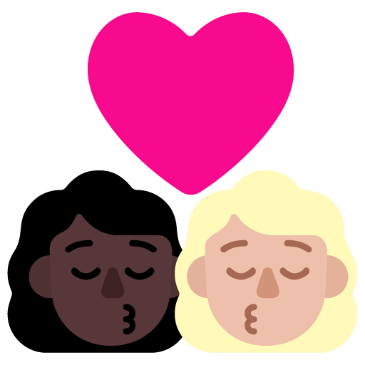 Microsoft design of the kiss: woman woman dark skin tone medium-light skin tone emoji verson:Windows-11-22H2