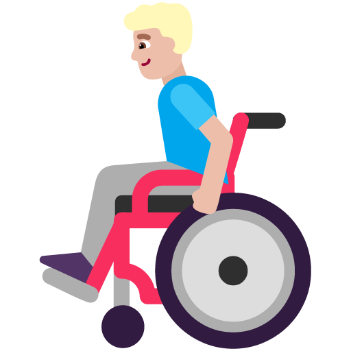Microsoft design of the man in manual wheelchair: medium-light skin tone emoji verson:Windows-11-22H2