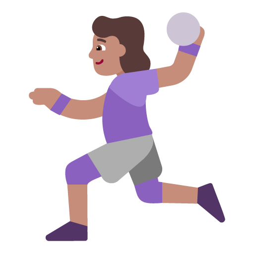 Microsoft design of the woman playing handball: medium skin tone emoji verson:Windows-11-22H2