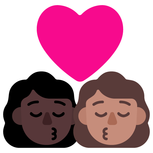 Microsoft design of the kiss: woman woman dark skin tone medium skin tone emoji verson:Windows-11-22H2