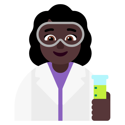 Microsoft design of the woman scientist: dark skin tone emoji verson:Windows-11-22H2