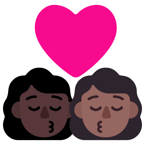 Microsoft design of the kiss: woman woman dark skin tone medium-dark skin tone emoji verson:Windows-11-22H2