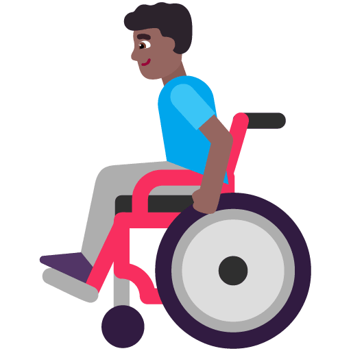 Microsoft design of the man in manual wheelchair: medium-dark skin tone emoji verson:Windows-11-22H2