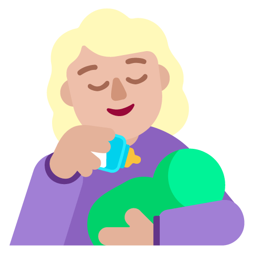 Microsoft design of the woman feeding baby: medium-light skin tone emoji verson:Windows-11-22H2