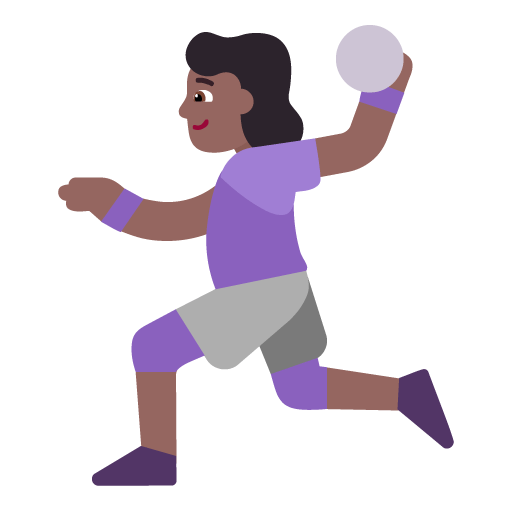 Microsoft design of the woman playing handball: medium-dark skin tone emoji verson:Windows-11-22H2