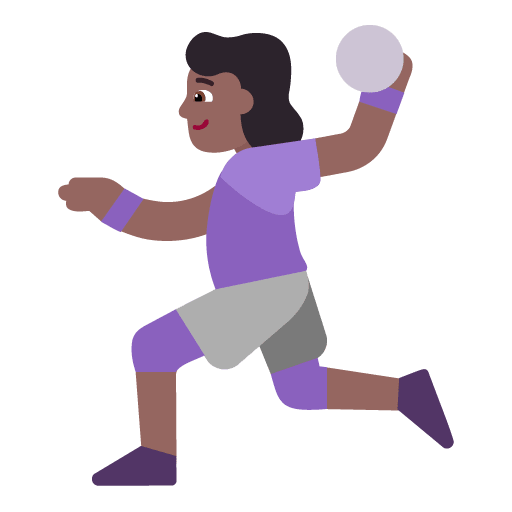 Microsoft design of the woman playing handball: medium-dark skin tone emoji verson:Windows-11-22H2