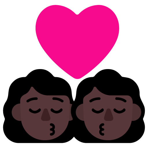Microsoft design of the kiss: woman woman dark skin tone emoji verson:Windows-11-22H2