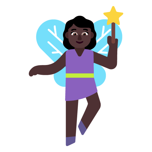 Microsoft design of the woman fairy: dark skin tone emoji verson:Windows-11-22H2