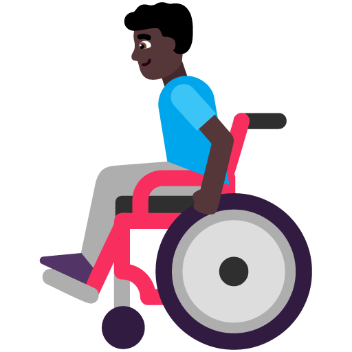Microsoft design of the man in manual wheelchair: dark skin tone emoji verson:Windows-11-22H2