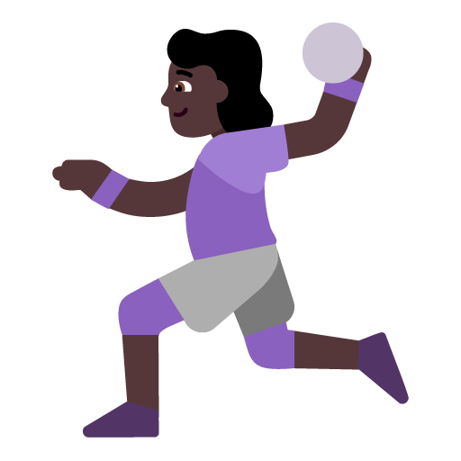 Microsoft design of the woman playing handball: dark skin tone emoji verson:Windows-11-22H2