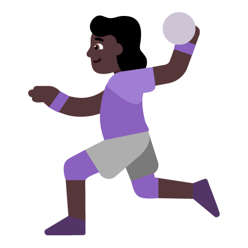 Microsoft design of the woman playing handball: dark skin tone emoji verson:Windows-11-22H2