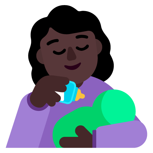 Microsoft design of the woman feeding baby: dark skin tone emoji verson:Windows-11-22H2