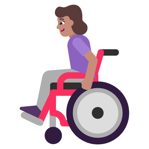 Microsoft design of the woman in manual wheelchair: medium skin tone emoji verson:Windows-11-22H2