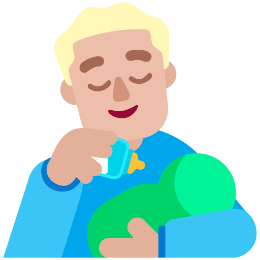 Microsoft design of the man feeding baby: medium-light skin tone emoji verson:Windows-11-22H2