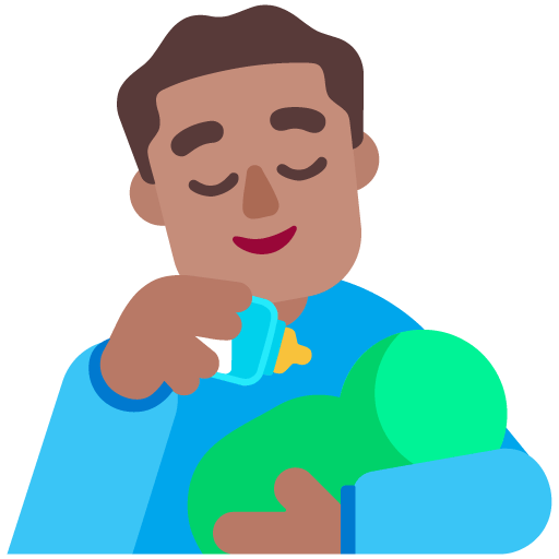 Microsoft design of the man feeding baby: medium skin tone emoji verson:Windows-11-22H2
