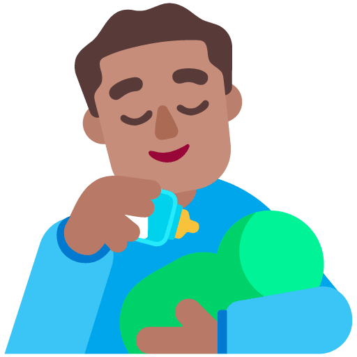 Microsoft design of the man feeding baby: medium skin tone emoji verson:Windows-11-22H2