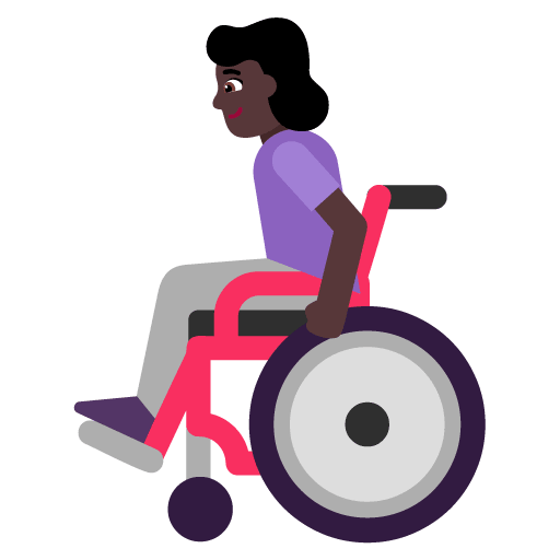 Microsoft design of the woman in manual wheelchair: dark skin tone emoji verson:Windows-11-22H2