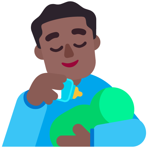 Microsoft design of the man feeding baby: medium-dark skin tone emoji verson:Windows-11-22H2