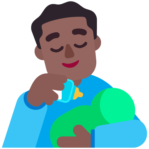 Microsoft design of the man feeding baby: medium-dark skin tone emoji verson:Windows-11-22H2