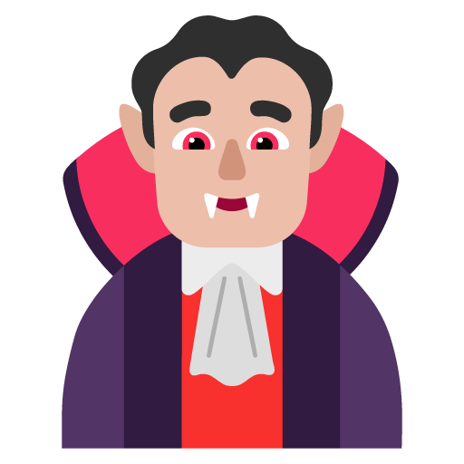 Microsoft design of the man vampire: medium-light skin tone emoji verson:Windows-11-22H2