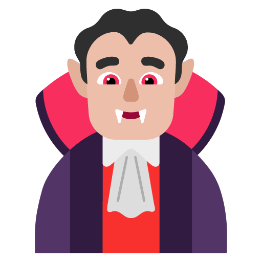Microsoft design of the man vampire: medium-light skin tone emoji verson:Windows-11-22H2