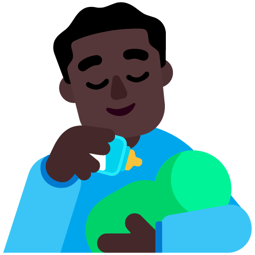Microsoft design of the man feeding baby: dark skin tone emoji verson:Windows-11-22H2