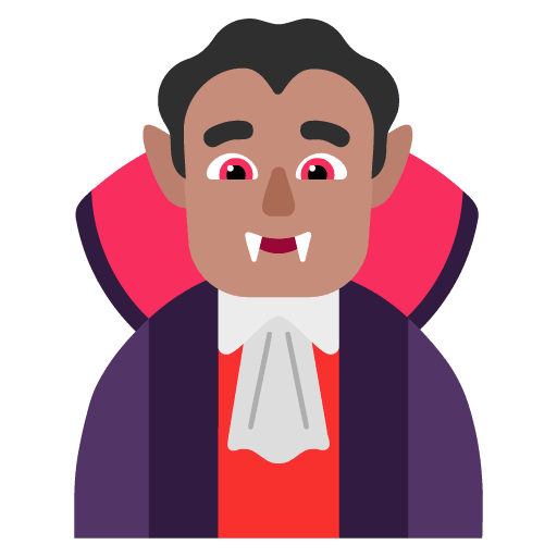 Microsoft design of the man vampire: medium skin tone emoji verson:Windows-11-22H2