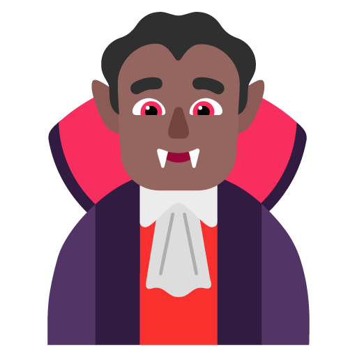 Microsoft design of the man vampire: medium-dark skin tone emoji verson:Windows-11-22H2