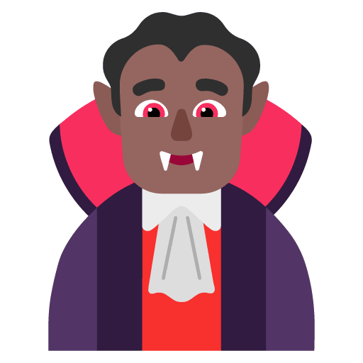 Microsoft design of the man vampire: medium-dark skin tone emoji verson:Windows-11-22H2