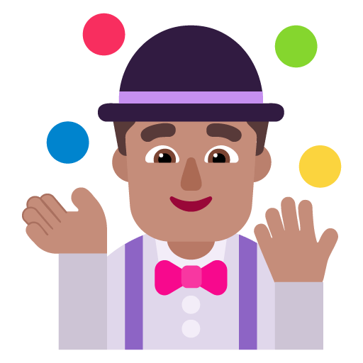 Microsoft design of the man juggling: medium skin tone emoji verson:Windows-11-22H2