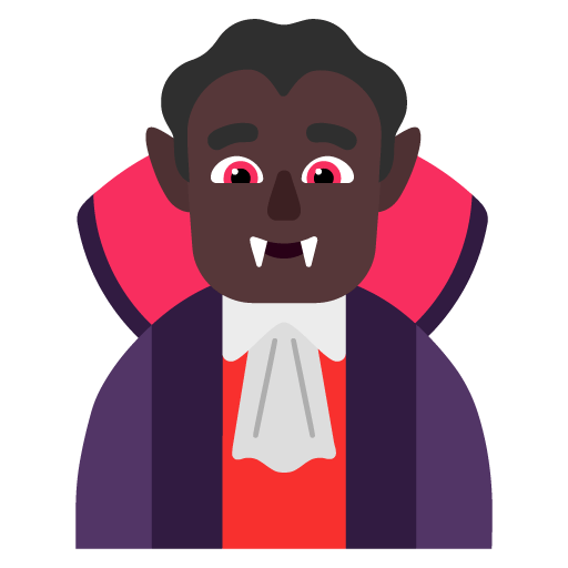 Microsoft design of the man vampire: dark skin tone emoji verson:Windows-11-22H2