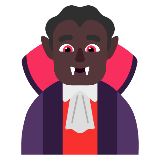 Microsoft design of the man vampire: dark skin tone emoji verson:Windows-11-22H2