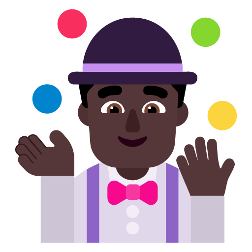 Microsoft design of the man juggling: dark skin tone emoji verson:Windows-11-22H2