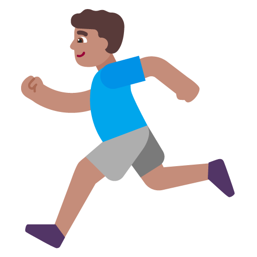 Microsoft design of the man running: medium skin tone emoji verson:Windows-11-22H2
