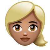 Whatsapp design of the woman: medium skin tone blond hair emoji verson:2.23.2.72