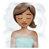 Whatsapp design of the woman in steamy room: medium skin tone emoji verson:2.23.2.72