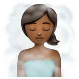 Whatsapp design of the woman in steamy room: medium-dark skin tone emoji verson:2.23.2.72
